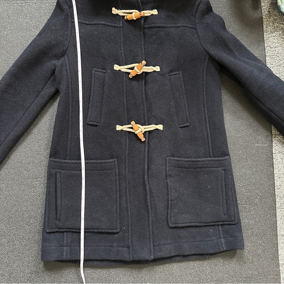 Topshop Hooded Wool Coat Women Size 2 XS Dark Blue Toggle Coat - Picture 5 of 12